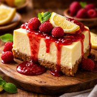 Luscious Lemon Cheesecake with Raspberry Sauce