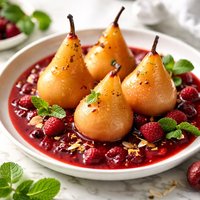 Luscious Pears in Raspberry Sauce