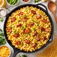 Macaroni and Cheese Hot Dog Skillet