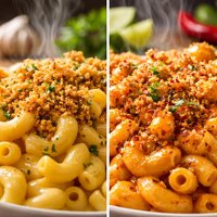 Macaroni and Cheese with Garlic Breadcrumbs Plain and Chipotle