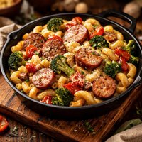 Macaroni and Cheese with Roasted Veggies Pork Sausage