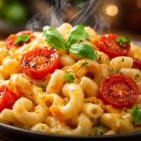 Macaroni Cheese with Tomato and Basil