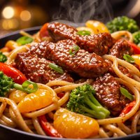 Mandarin Pork Stir Fry with Sesame Noodles