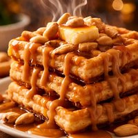 Maple Peanut Butter Waffles with Peanut Buttery Maple Syrup