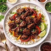 Marinated Beef Tips Over Rice