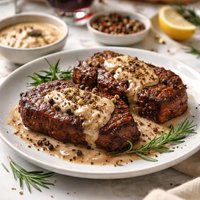 Marinated Bison Buffalo Steaks with a Peppercorn Sauce