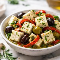 Marinated Cheese with Peppers Olives