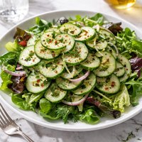Marinated Cucumber Salad on Salad Greens