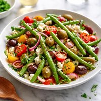 Marinated Green Beans with Olives Tomatoes and Feta