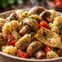 Marinated Mushrooms Artichoke Hearts and Cauliflower Salad