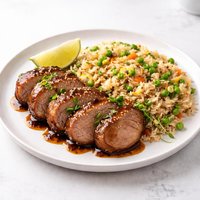 Marinated Oriental Pork Tenderloin with Fried Rice