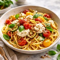 Marinated Tomato Zucchini Pine Nut and Ricotta Pasta