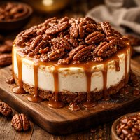 Mascarpone Cheesecake W Candied Pecans and Dulce De Leche Sauce