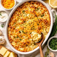 Mashed Potato Cheese and Chive Gratin