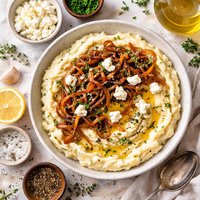 Mashed Potatoes with Caramelized Onions and Goat Cheese