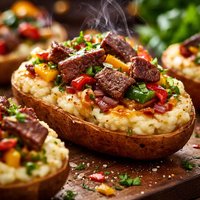 Mashed Super Skins with Steak and Pepper Hash