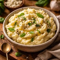 Mashed Yukon Gold Potatoes with Goat Cheese and Basil