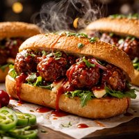 Meatball Sandwiches with Chipotle Cherry Bbq Sauce