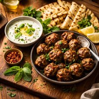 Meatballs with Grilled Pitas and Mint Yogurt Sauce