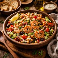 Mediterranean Chopped Salad with Shrimp and Chickpeas