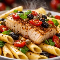Mediterranean Cod with Tossed Penne Pasta
