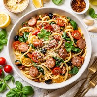 Mediterranean Fettuccine with Sausage