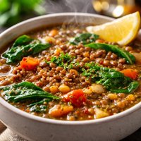 Mediterranean Lentil Soup with Spinach