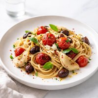 Mediterranean Pasta with Fire Roasted Tomatoes