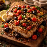 Mediterranean Swordfish with Tomatoes and Olives