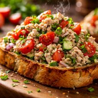 Mediterranean Tuna Salad on Grilled Tomato Herb Bread