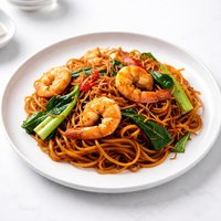Mee Goreng Tauceo Stir Fried Noodles with Shrimp and Greens