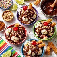 Mexican Ice Cream Sundaes with Cinnamon Chocolate Sauce