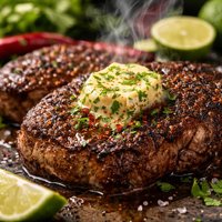 Mexican Spice Rubbed Rib Eyes with Lime Butter