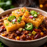 Mexican Style Chili with Polenta Squares