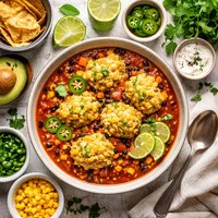 Mexican Tomato Bean Soup with Corn Dumplings