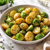 Microwave Steamed New Potatoes Brussels Sprouts