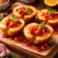Microwaved Apples with Orange and Strawberry Sauce