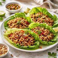 Minced Garlic Chicken Served in Lettuce Leaves