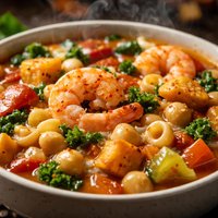 Minestrone with Shrimp Garbanzo Beans and Autumn Squash