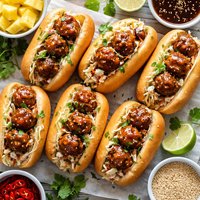 Mini Hawaiian Meatball Subs with Pineapple Coleslaw
