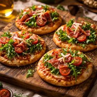 Mini Pizzas with Prosciutto Salad Topping