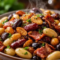 Mixed Beans with Bacon and Almonds