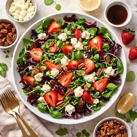 Mixed Lettuces with Strawberries Goat Cheese and Pecans