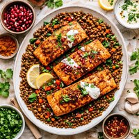 Moroccan Spiced Salmon Over Lentils