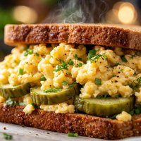 Mothers Scrambled Egg and Dill Pickle Sandwich