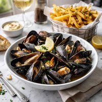 Moules Frites French Belgian Bistro Style Mussels and Chips