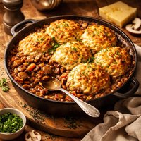 Mushroom and Lentil Pot Pie with Gouda Biscuit Topping