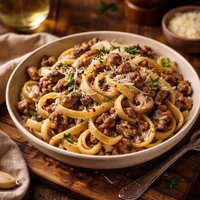 Mushroom Fettuccine with Italian Sausage
