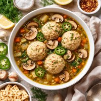 Mushroom Jalapeno Matzo Ball Soup