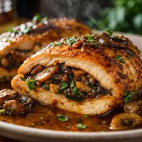 Mushroom Stuffed Chicken Breasts with Madeira Wine Sauce